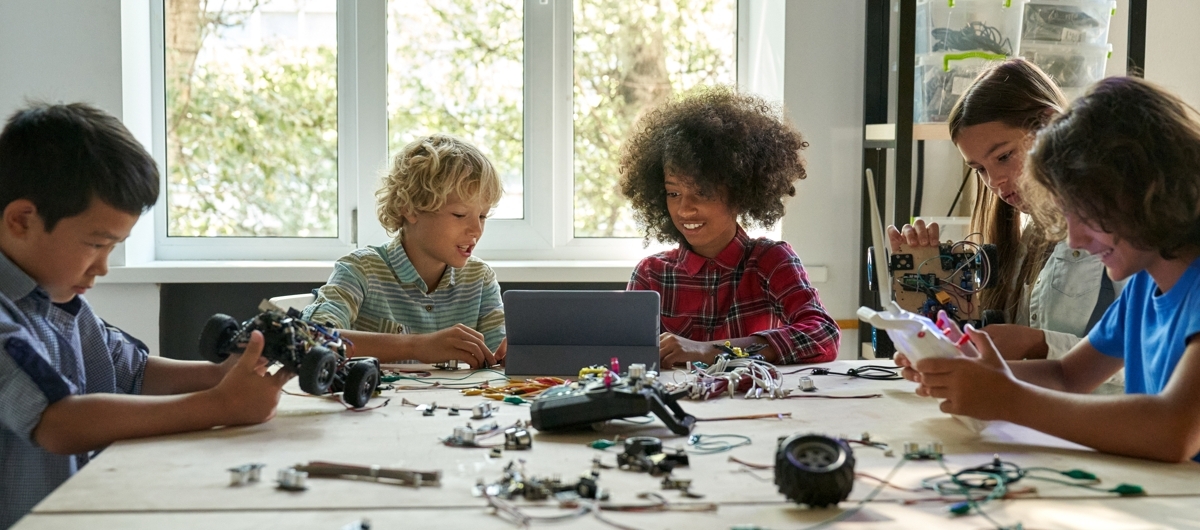 School children at a table