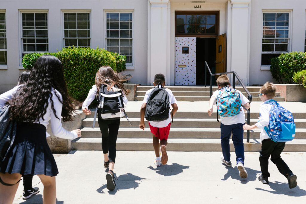Students running to school